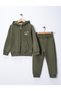 Basic Patterned Hooded Kangaroo Pocket Zippered Printed Boy's Cardigan/Elastic Waistband Sweatpants 3-Piece Set - 2