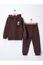 Basic Patterned Hooded Kangaroo Pocket Zippered Printed Boy's Cardigan/Elastic Waistband Sweatpants 3-Piece Set - 2
