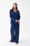 Women's Navy Buttoned Collar Detail Cotton Pajama Set