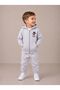 Basic Patterned Hooded Kangaroo Pocket Zippered Printed Boy's Cardigan/Elastic Waistband Sweatpants 3-Piece Set