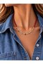 Red Beaded Pearl Detailed Necklace with Colorful Stone Detail - 2