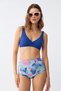 Women's Padded Leaf Patterned High Waist Sax Bikini Set - 2