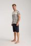 Men's Cream Crew Neck Short Sleeve Pajama Set with Shorts - 3