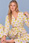 Women's Patterned Home Style Belted Yellow Pajama Set 4807 - 2