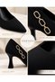 Women's Black/Brown Suede Pointed Toe Goblet Heeled Shoes with Stone on the Side and Ring Buckle, Stylish Evening Dress Stilettos - 3