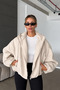 Oversize Thick Anti-Pilling Cashmere Bomber Style Hooded Women's Jacket - 3