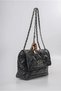 Women's Quilted Leather Look Chain Strap Bead Charm Detailed Metal Buckle Shoulder Bag Black 18483 - 5