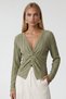 Women's green v-neck twist detail ruffle fabric blouse alc-x15416 - 4