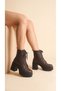 Side Zipper Lace-Up High Thick Heeled Women's Bitter Brown Long Boots - 2