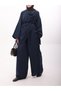 Shawl Detailed Skirt and Trouser Set - Navy Blue