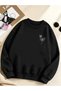 Drawing Trend Visual Mix Printed Oversize Basic Cotton Black Sweatshirt