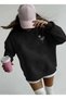 Drawing Trend Visual Mix Printed Oversize Basic Cotton Black Sweatshirt - 2