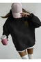 Drawing Trend Visual Mix Printed Oversize Basic Cotton Black Sweatshirt - 2