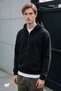Men's Black Hooded 3-Thread Fleece Zippered Sweatshirt Jacket - 4