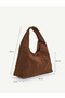Brown Suede Shk356 Vintage, Soft Form, Wide Shopper, Women's Shoulder Bag - 8