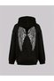 Fashionable Women's Winged Stone Printed 3 Threaded Yarn Embossed Fabric Hooded Oversize Sweatshirt