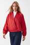 Women's red balloon sleeve lined bomber jacket alc-x15892