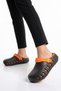 Eva Lightweight Comfortable Soft Black-Orange Unisex Closed-Front Sabo Men's Slippers 2504