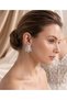 Brass Silver Color Zircon Stone Leaf Model Pearl Detail Earrings - 2