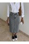 Women's Gray Washed High Waist Long Midi Jeans Skirt Denim Straight Cut
