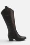 Women's Brown Cowboy Boots Western Embroidered Below-Knee Thick Heeled Boots - 4