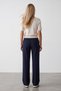 Women's navy blue high-waisted woven trousers with front seam detail and double pockets - alc-x15615 - 5