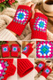 Women's Fingerless Knitted Gloves Red Color Motif Handmade Winter Gloves - 5