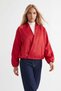 Women's red balloon sleeve lined bomber jacket alc-x15892 - 3