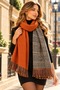 Valencia |   Women's Double-Sided Tile Orange Winter Shawl Scarf 75X180 cm |   Oversize Plaid Houndstooth Patterned Thick Soft Tassel Shoulder Shawl - 3