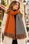 Valencia |   Women's Double-Sided Tile Orange Winter Shawl Scarf 75X180 cm |   Oversize Plaid Houndstooth Patterned Thick Soft Tassel Shoulder Shawl