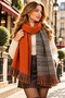 Valencia |   Women's Double-Sided Tile Orange Winter Shawl Scarf 75X180 cm |   Oversize Plaid Houndstooth Patterned Thick Soft Tassel Shoulder Shawl - 5