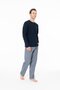 Men's Cotton Long Sleeve Pajama Set Crew Neck Striped Bottom 2 Piece 18E977 - 2