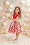 Heart Patterned Balloon Sleeves Pearl Collar Lace Belted Bowknot Girls Dress - 4