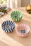 Set of 6 Metal Snack Bowls 10 cm Colorful Striped Sardine Patterned Nuts Breakfast Bowl - 4