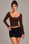 Women's Wide Collar Long Sleeve Boday Blouse Lycra Body-Fitting Stretchy Basic Top - 3