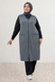 64006 Large Size Zipper Detailed Modal Pocket Vest - Anthracite - 5