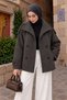 High Collar Epaulet Detailed Cashmere Coat Tsd260355 Smoked - 2