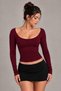 Women's Wide Collar Long Sleeve Boday Blouse Lycra Body-Fitting Stretchy Basic Top - 3