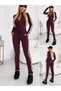 Women's long sleeve front zipper finger pass viscose two thread blouse and pants two piece set - 4