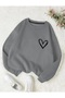 Women's Minimal Heart Printed Crew Neck Winter Sweatshirt Oversize Relaxed Fit Casual Sweatshirt