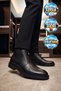 Men's Fur Lined Cold Resistant Rubber Sole Black Genuine Leather Zippered Classic Boots 161 - 3