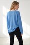 Women's Baby Blue Boat Neck Mercerized Draped Knitwear Blouse with Necklace Blz-19003209 - 2