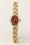 Florena Women's Wristwatch with Burgundy Dial, Golden Yellow Oval Case, Roman Numerals, Stone Detail, Floral Motif Bracelet, Vintage Design - 2
