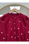 Dilnaz Floral Embroidered Gold Buttoned Knitwear Cardigan-Sy3346 Claret Red - 3