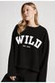 Women's Black Crew Neck Wild Printed Sweatshirt