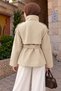 High Collar Epaulet Detailed Cashmere Coat Tsd260355 Beige - 5