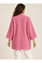 Women's Pink and White Patterned Shawl Collar Relaxed Fit Kimono Jacket - 4