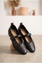 Women's Laser Cut Perforated Buckle Mary Jane Ballerina Casual Shoes - 3