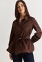 Women's Brown Belted Long Sleeve Waist-Tied Shirt 60382626 - 3