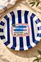 Metal Fruit Plate 26 cm Navy Blue Striped Sardine Patterned Nut Presentation Plate - 2